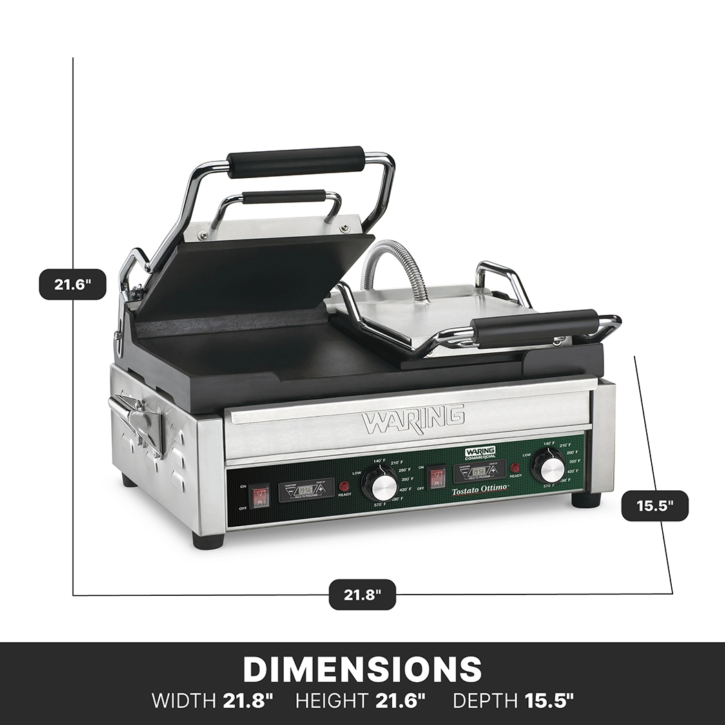 Double Flat Panini Grill with Timer, 9.75" x 9.25", 240 Volt